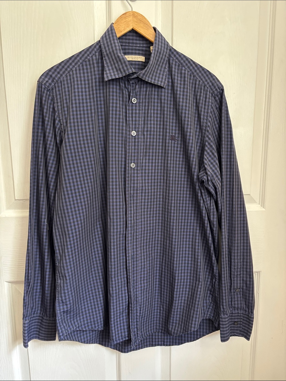 Burberry Brit Blue Check Long-Sleeve Dress Shirt 100% Cotton size Medium
